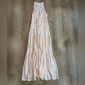 LC Lauren Conrad Peach Striped Maxi Dress Women’s Medium Sleeveless Boho Tiered